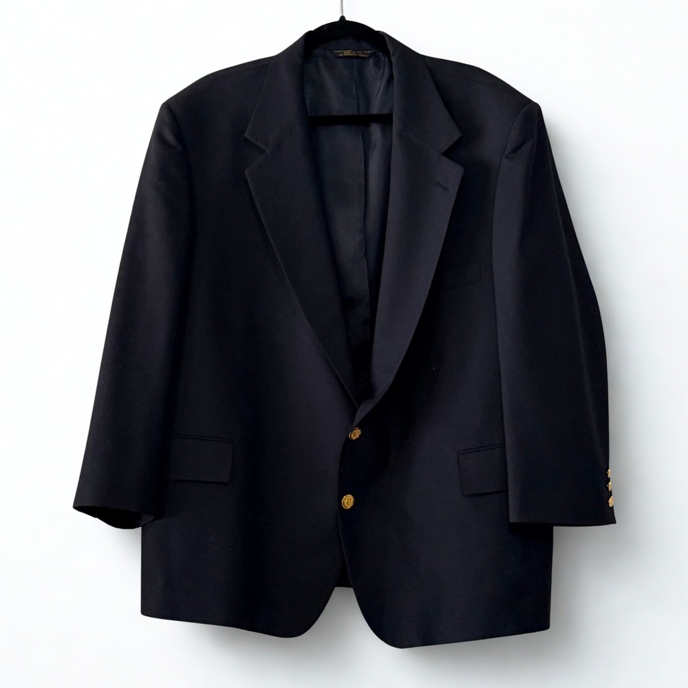 Botany 500 Mens Navy Blue Blazer Gold Crest Buttons Made in USA Size 48 Regular